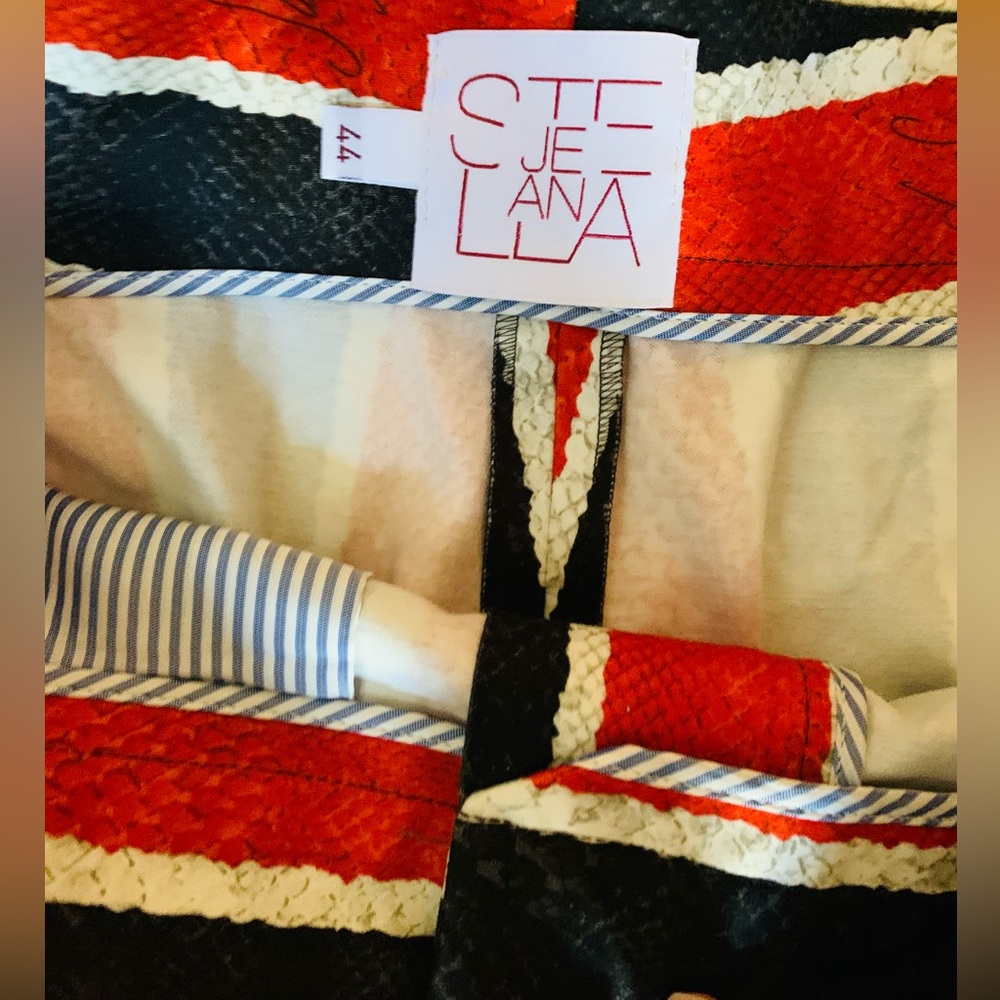 RARE Stella Jean Mid Rise Flare Pants Orange & Black Stripe Snakeskin Print Sz 8 - Picture 3 of 9